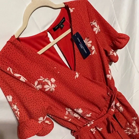 Sz S Ruffles & Floral & Dots Faux Wrap Front Challis Romper NWT - Picture 4 of 16